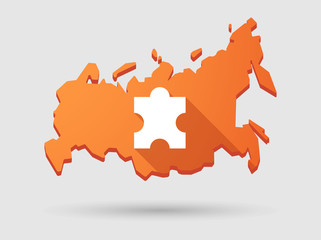 Long shadow Russia map icon with a puzzle