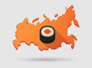 Long shadow Russia map icon with a sushi