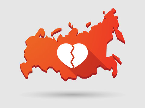 Long shadow Russia map icon with a heart