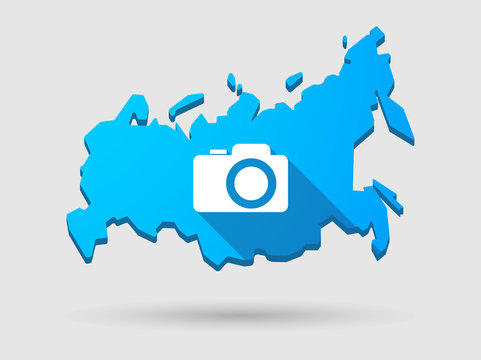 Long shadow Russia map icon with a photo camera