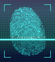 Fingerprint scanner, identification system. Vector.
