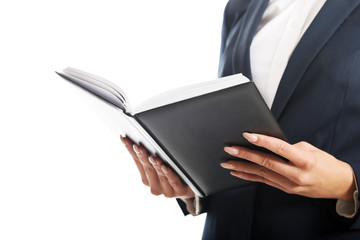 Close up on businesswoman holding her notes