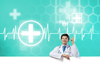 Doctor with banner