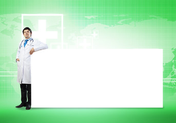 Doctor with banner