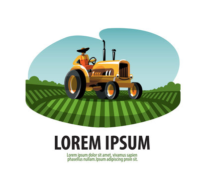 Farm. Tractor and Harvest. Logo, icon, emblem, template