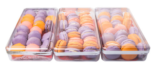 French macaron in a plastic box container 