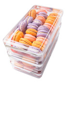 French macaron in a plastic box container 
