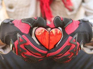 man in love biker glove hand heart red - 75698995