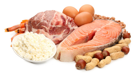 Food high in protein isolated on white