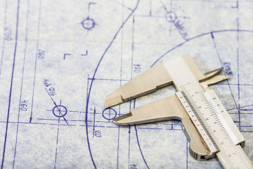 Very detailed mechanical engineering blueprint with gauge