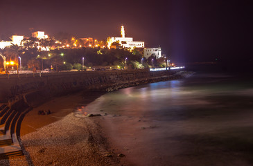 The view of Jaffa from Tel Aviv at the evening - obrazy, fototapety, plakaty