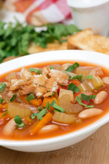 minestrone with vegetables, tomatoes, beans and croutons