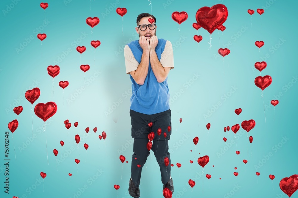 Aufkleber composite image of geeky hipster looking nervously at camera