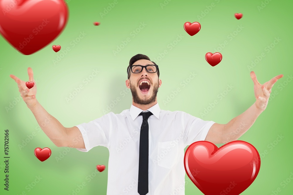 Aufkleber composite image of geeky young businessman with arms out