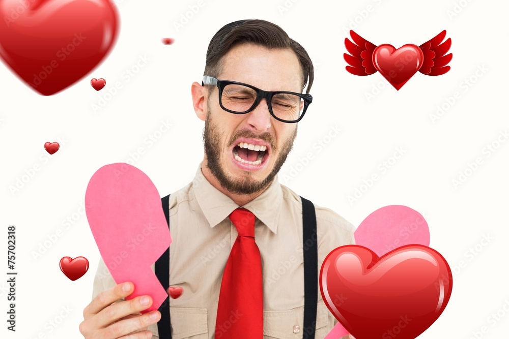 Poster Composite image of geeky hipster crying