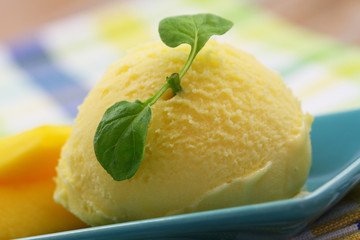 Mango sorbet, closeup