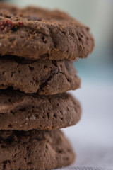 Stack of home baked cookies with chocolate