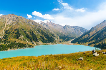 Naklejka na ściany i meble Spectacular scenic Big Almaty Lake , Mountains