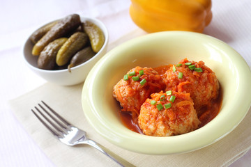 Meatballs with rice and tomato sauce