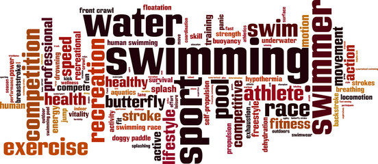 Swimming word cloud concept. Vector illustration - obrazy, fototapety, plakaty