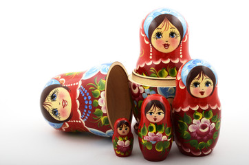 five traditional Russian matryoshka dolls