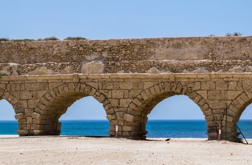 Fototapeta na wymiar Ancient roman Aqueduct in Ceasarea, Israel