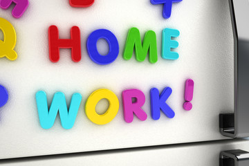 Home work magnets on refrigerator door