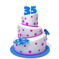 Birthday cake with number thirty five 3d illustration