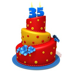 Birthday cake with number thirty five 3d illustration