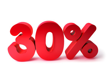 30% 3D Render Red Word Isolated in White Background