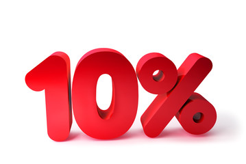 10% 3D Render Red Word Isolated in White Background