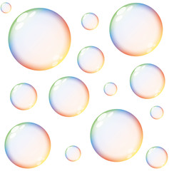 isolated colorful large and small transparent soap bubbles