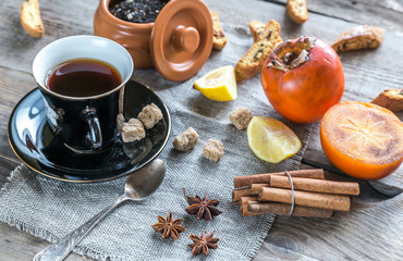 Fruit tea with spices and cookies