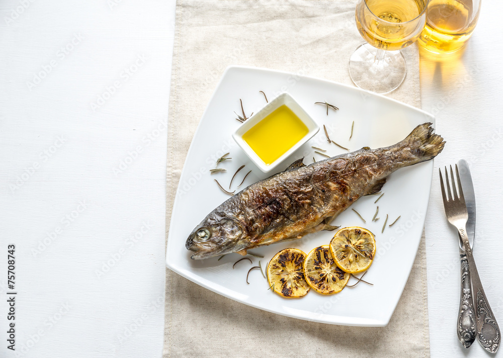 Sticker Grilled trout with lemon and rosemary