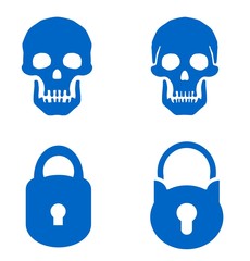 Tête de mort et cadenas en 4 icônes