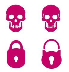 Tête de mort et cadenas en 4 icônes