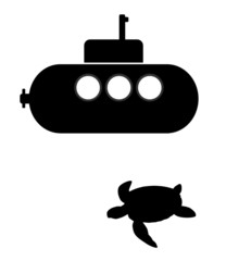 Tortue luth sous un sous-marin