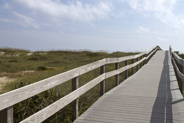 Fototapeta na wymiar Long Boardwalk to An Ocracoke Beach