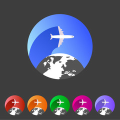 Airplane travel world, globe, tourism icon