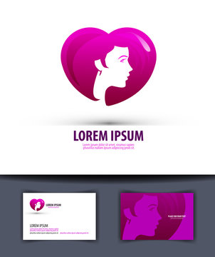 Heart and girl. Logo, icon, emblem, template, business card