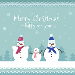 Christmas card with snowman family
