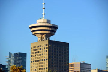 Vancouver city skyline and Harbour Centre Tower, Vancouver, BC