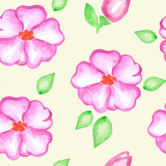 Fototapeta na wymiar Seamless pattern with pink watercolor flowers