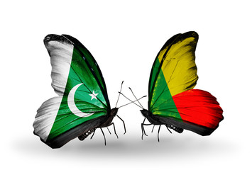 Two butterflies with flags Pakistan and  Benin
