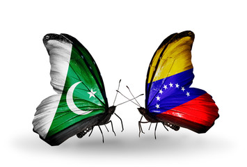 Two butterflies with flags Pakistan and Venezuela