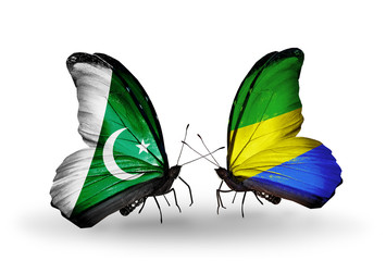 Two butterflies with flags Pakistan and Gabon