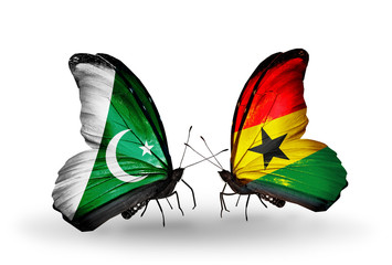 Two butterflies with flags Pakistan and Ghana