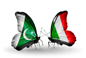 Two butterflies with flags Pakistan and Italy