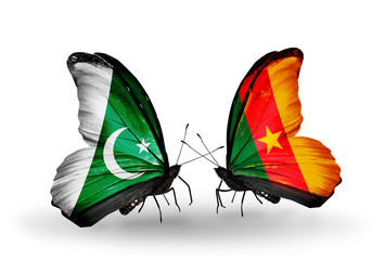 Two butterflies with flags Pakistan and Cameroon