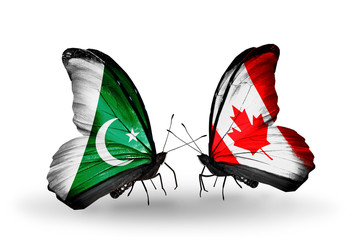 Two butterflies with flags Pakistan and Canada